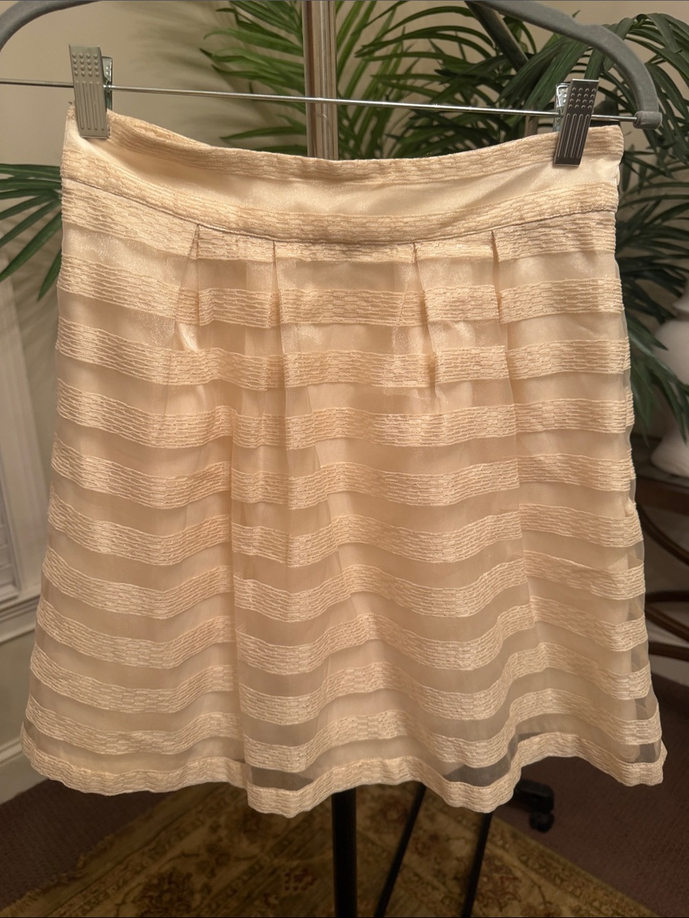 Ann Taylor Cream Textured Stripe Skirt